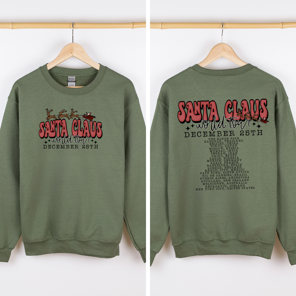 Santa Claus World Tour The North Pole December Christmas Retro Band Graphic Sweatshirt