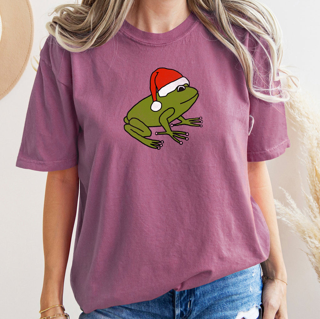 Santa Frog Christmas Retro Toad Holiday Edition Classic Cartoon Style Comfort Colors Tee