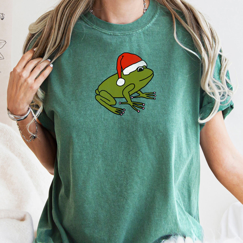 Santa Frog Christmas Retro Toad Holiday Edition Classic Cartoon Style Comfort Colors Tee