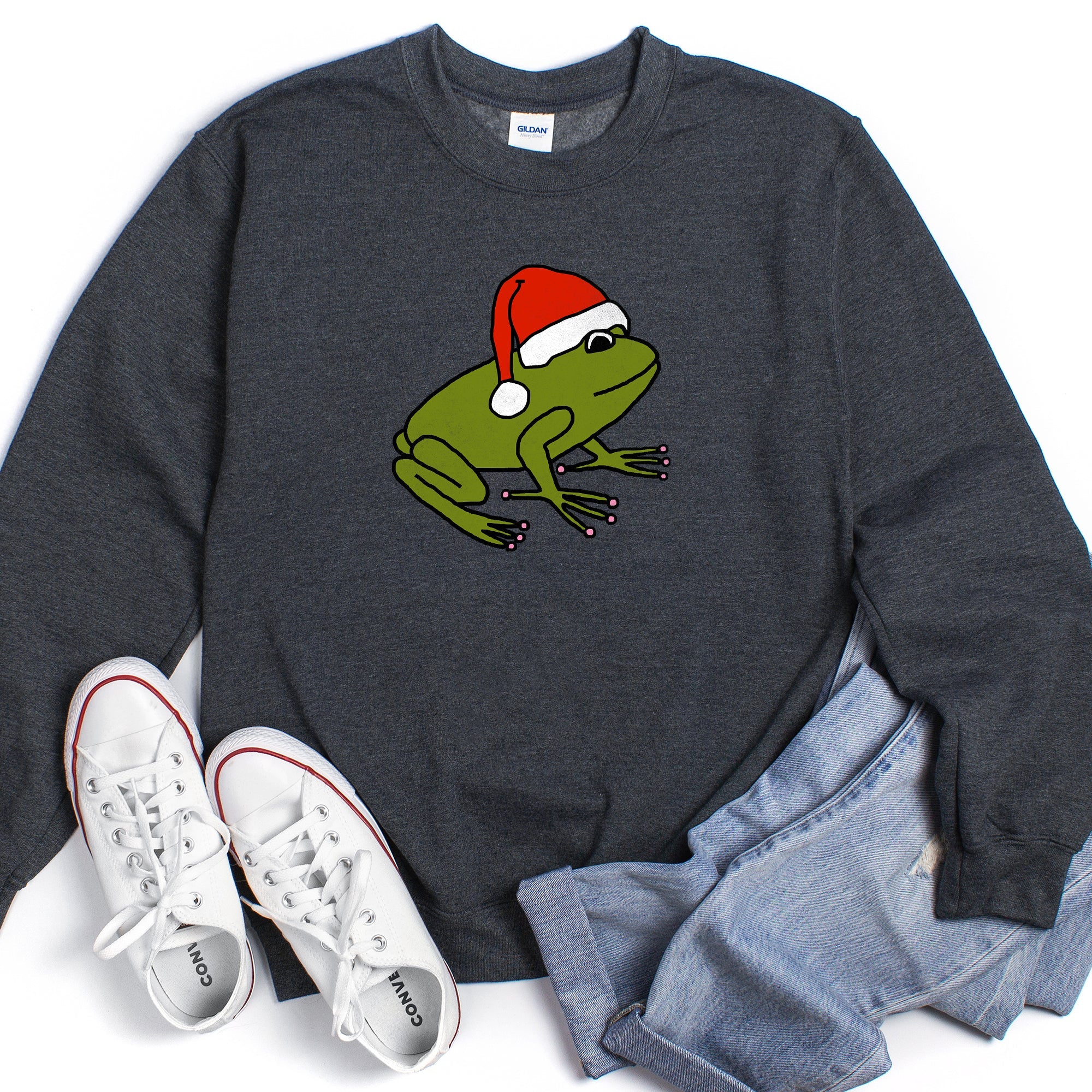 Santa Frog Christmas Retro Toad Vintage Cartoon Illustration Festive Holiday Cozy Sweatshirt