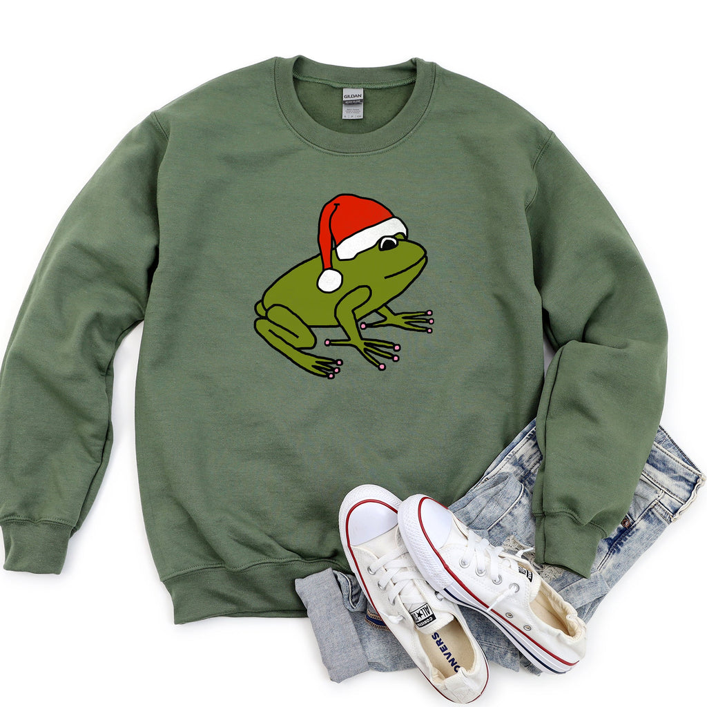 Santa Frog Christmas Retro Toad Vintage Cartoon Illustration Festive Holiday Cozy Sweatshirt