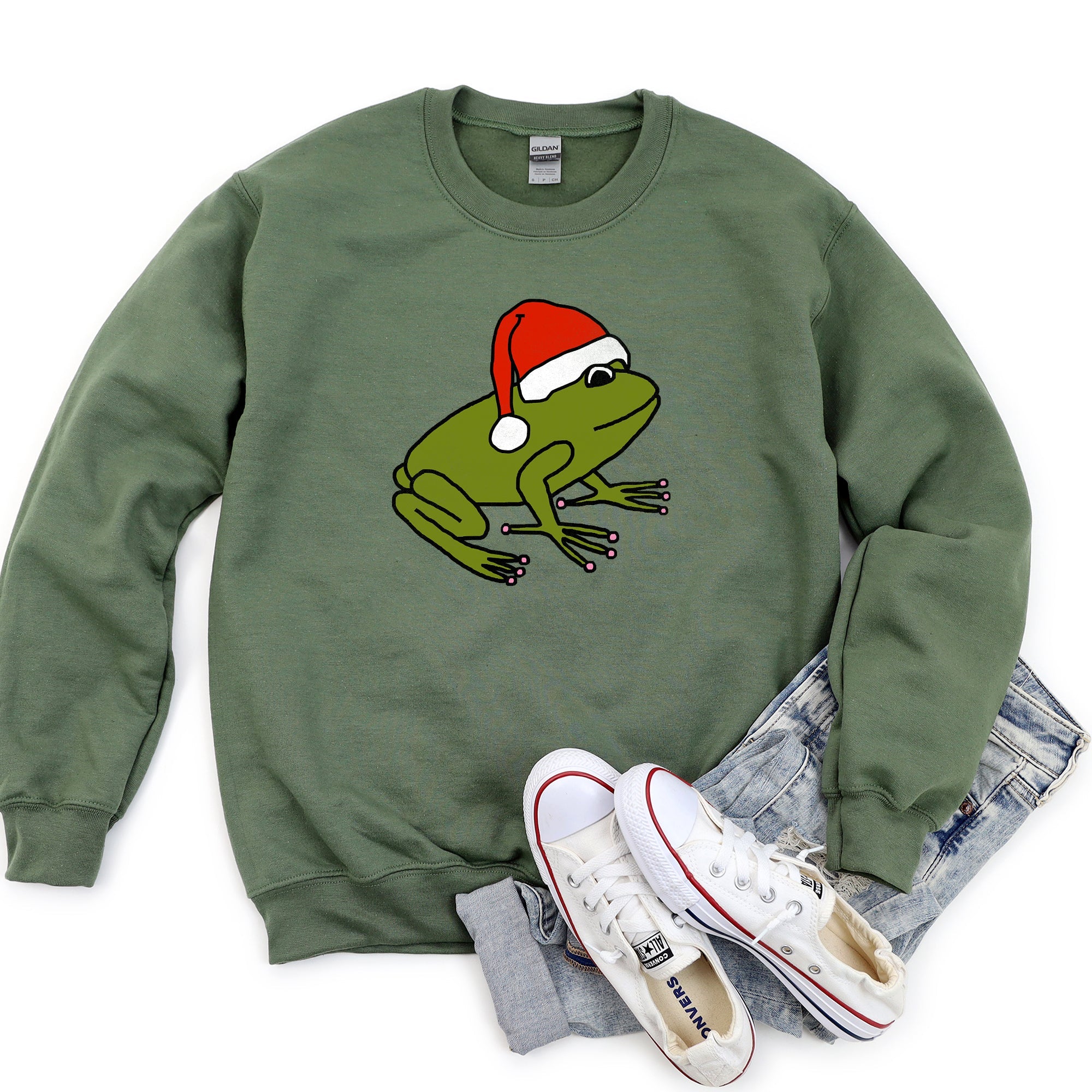 Santa Frog Christmas Retro Toad Vintage Cartoon Illustration Festive Holiday Cozy Sweatshirt