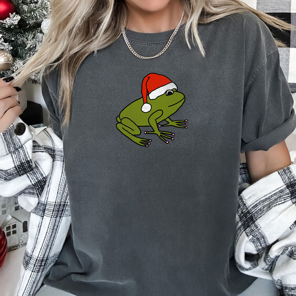 Santa Frog Christmas Retro Toad Holiday Edition Classic Cartoon Style Comfort Colors Tee