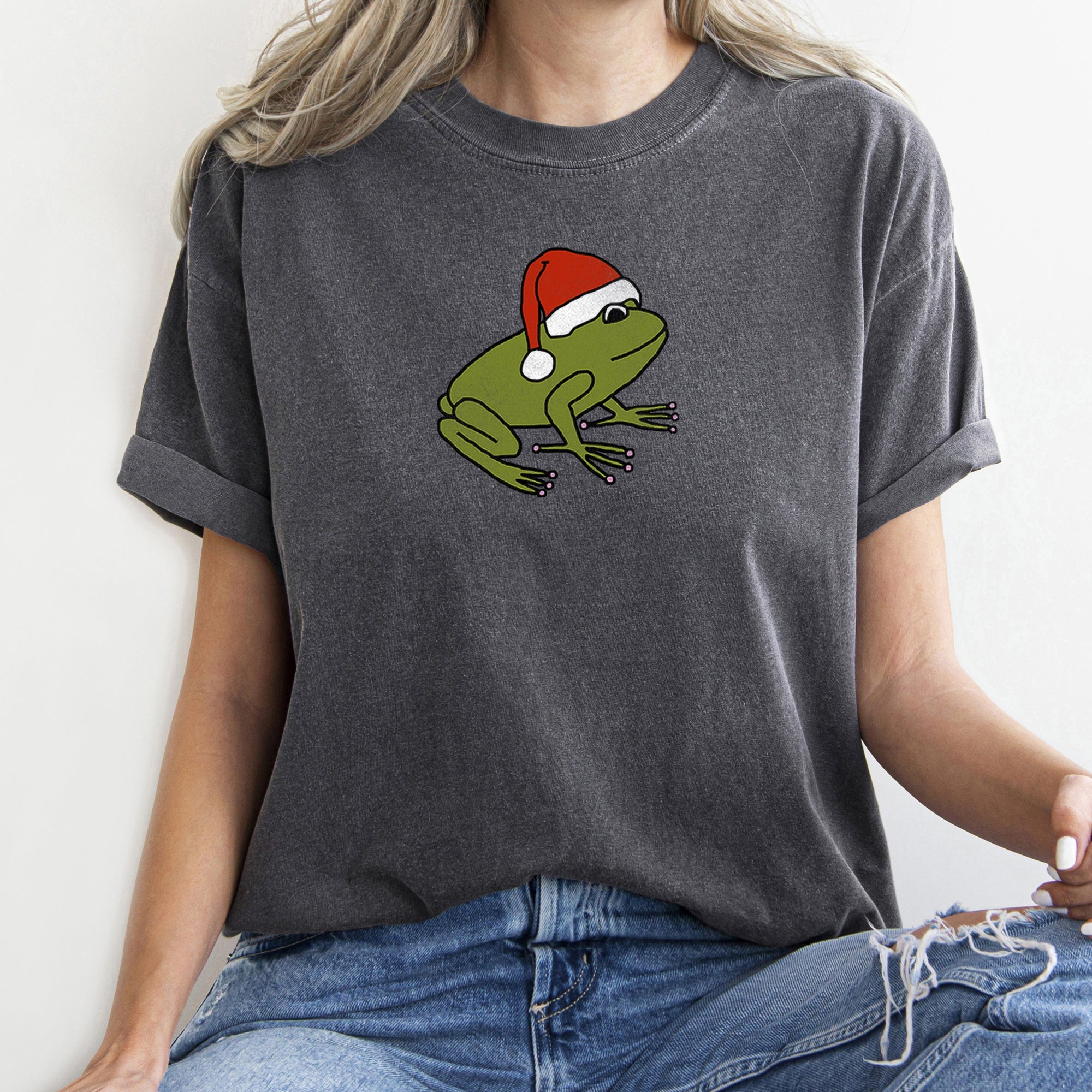 Santa Frog Christmas Retro Toad Holiday Edition Classic Cartoon Style Comfort Colors Tee