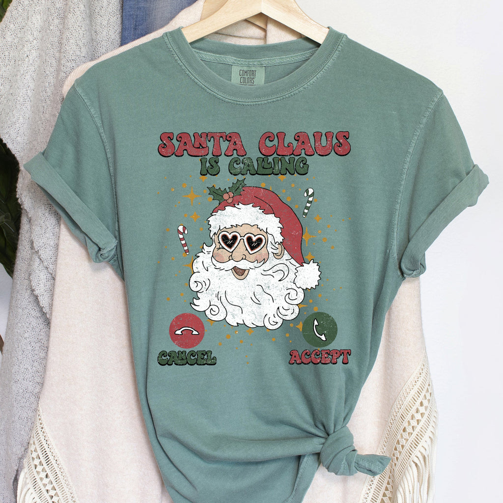 Santa Is Calling Christmas Phone Greeting For iPhone And Android Fans Comfort Colors Tee
