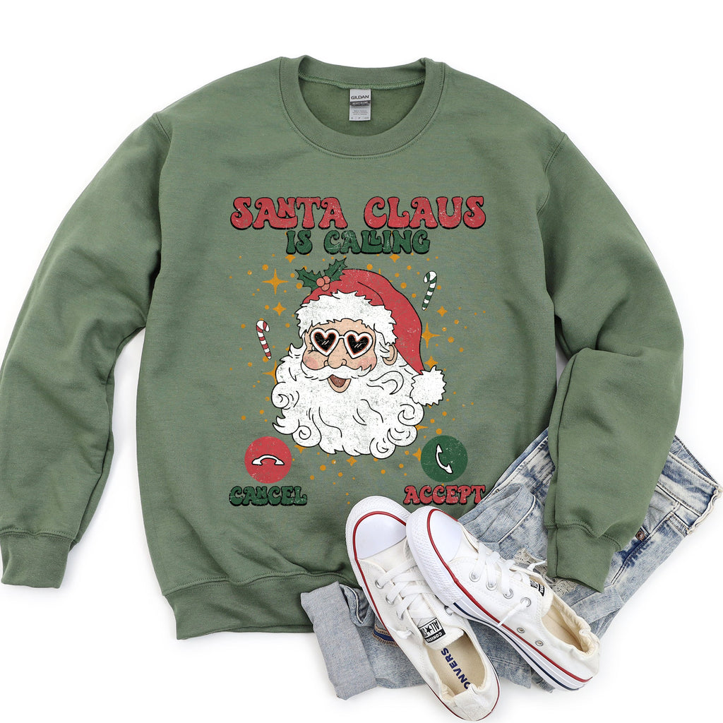 Santa Is Calling Graphic Sweatshirt With Holiday Cheer And Santa Sketch In Festive Fleece