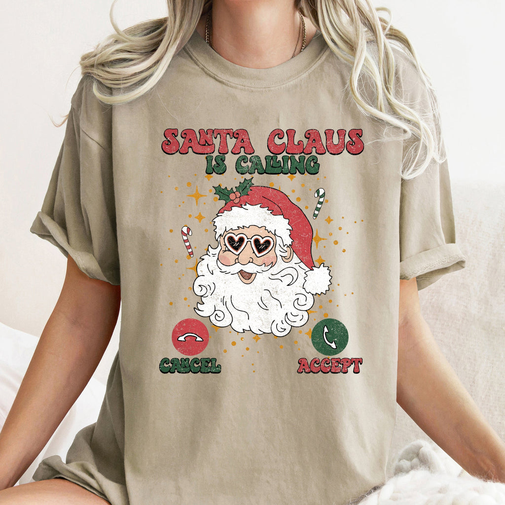 Santa Is Calling Christmas Phone Greeting For iPhone And Android Fans Comfort Colors Tee
