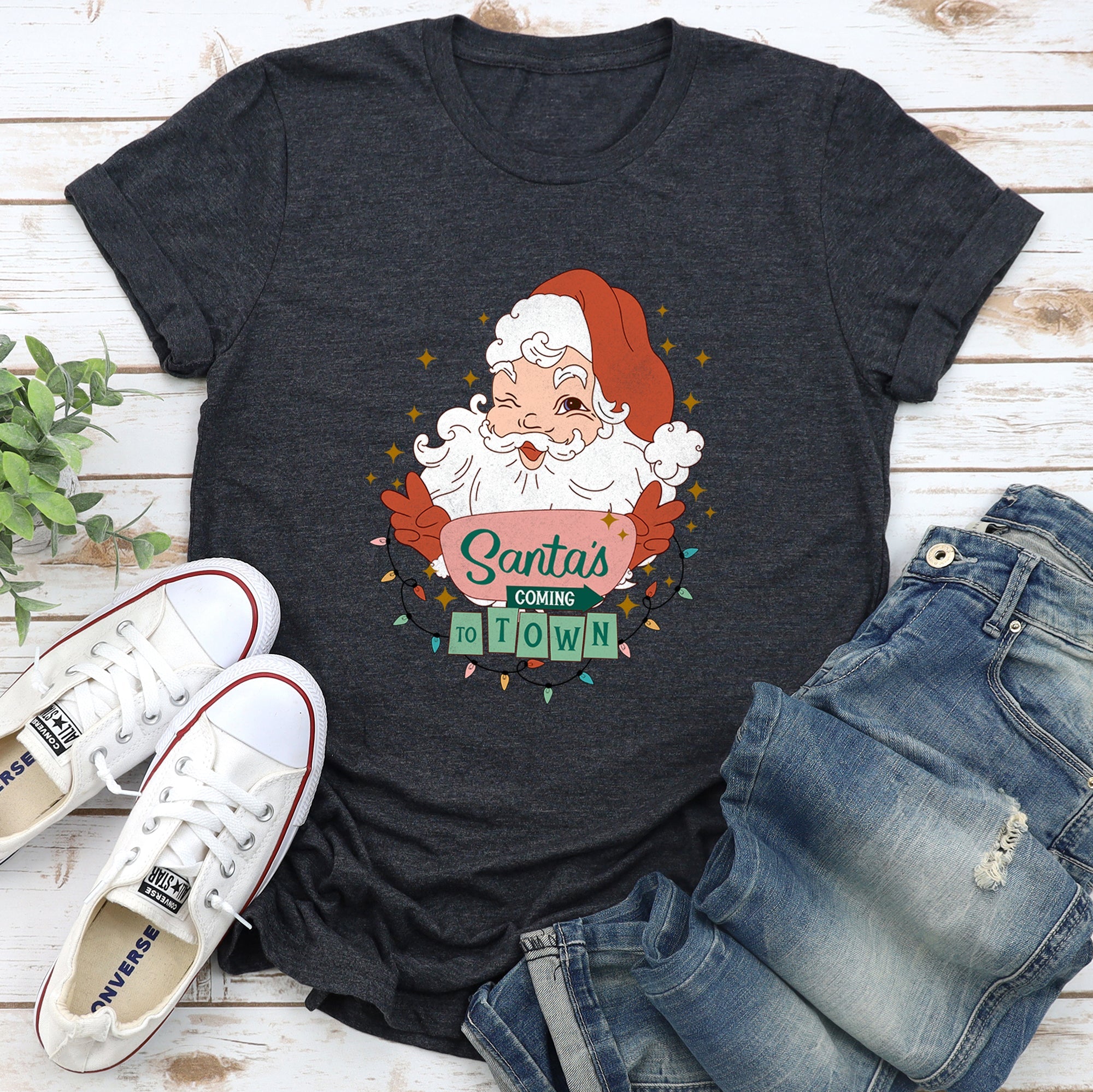 Santa Is Coming To Town Retro Christmas Graphic Tee