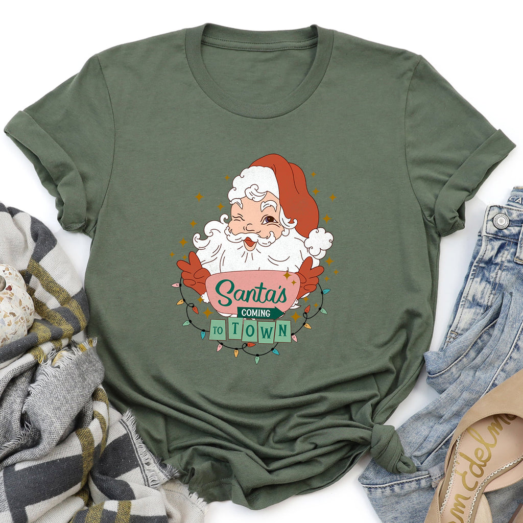 Santa Is Coming To Town Retro Christmas Graphic Tee
