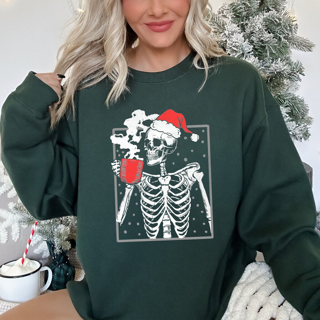 Santa Skeleton Coffee Vintage Christmas Night Limited Edition Cozy Graphic Sweatshirt