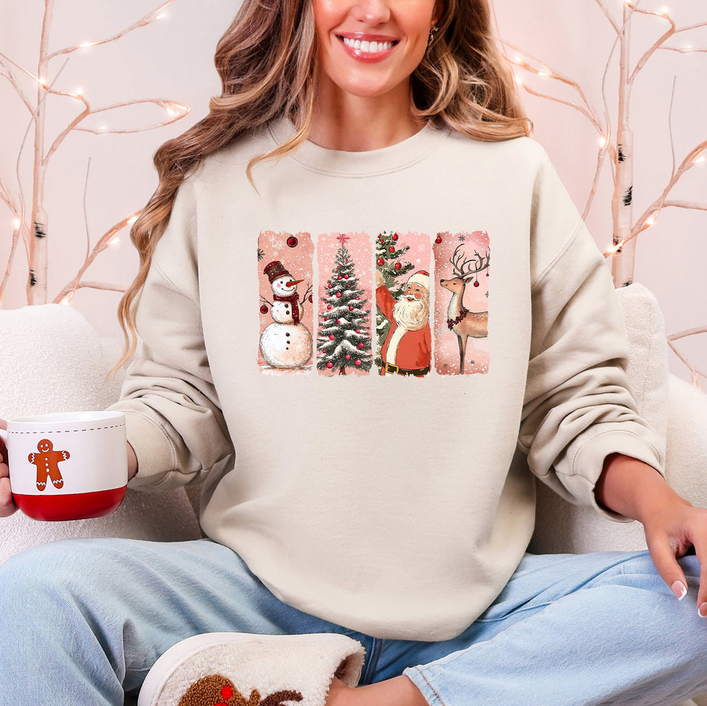 Santa Snowman Reindeer Christmas Tree Retro Vintage Inspired Festive Design Graphic Sweatshirt