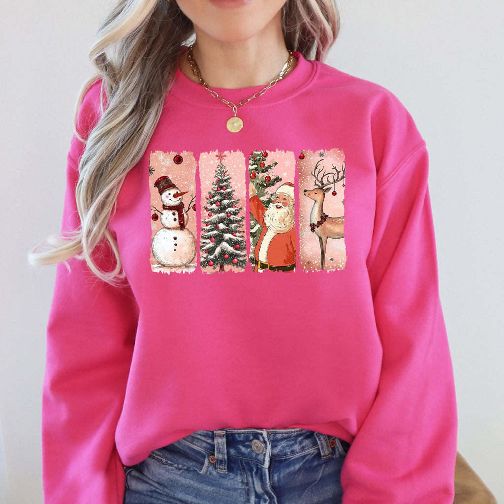 Santa Snowman Reindeer Christmas Tree Retro Vintage Inspired Festive Design Graphic Sweatshirt