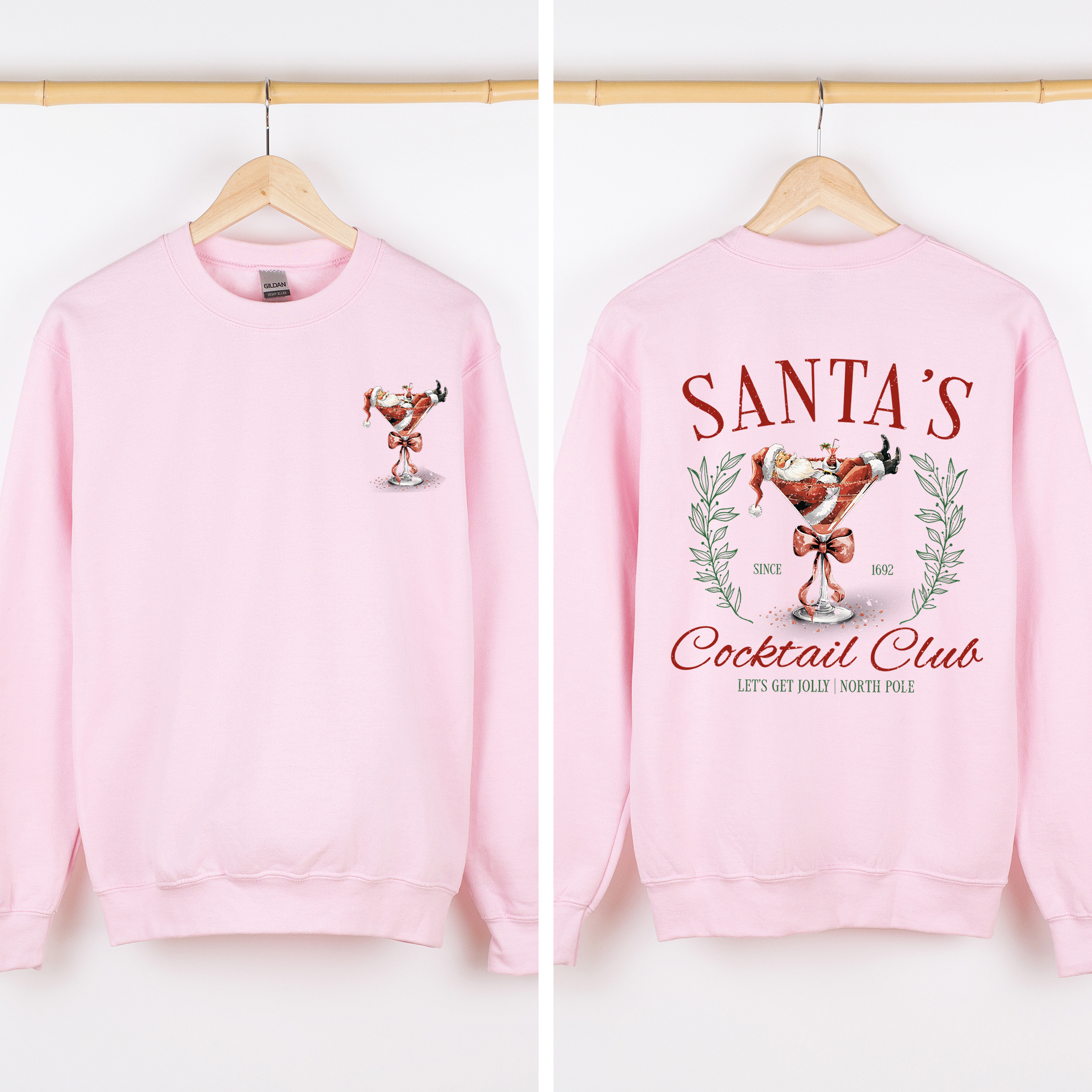 Santa's Cocktail Club I Like Them Real Thick And Sprucy Front And Back Print Sweatshirt