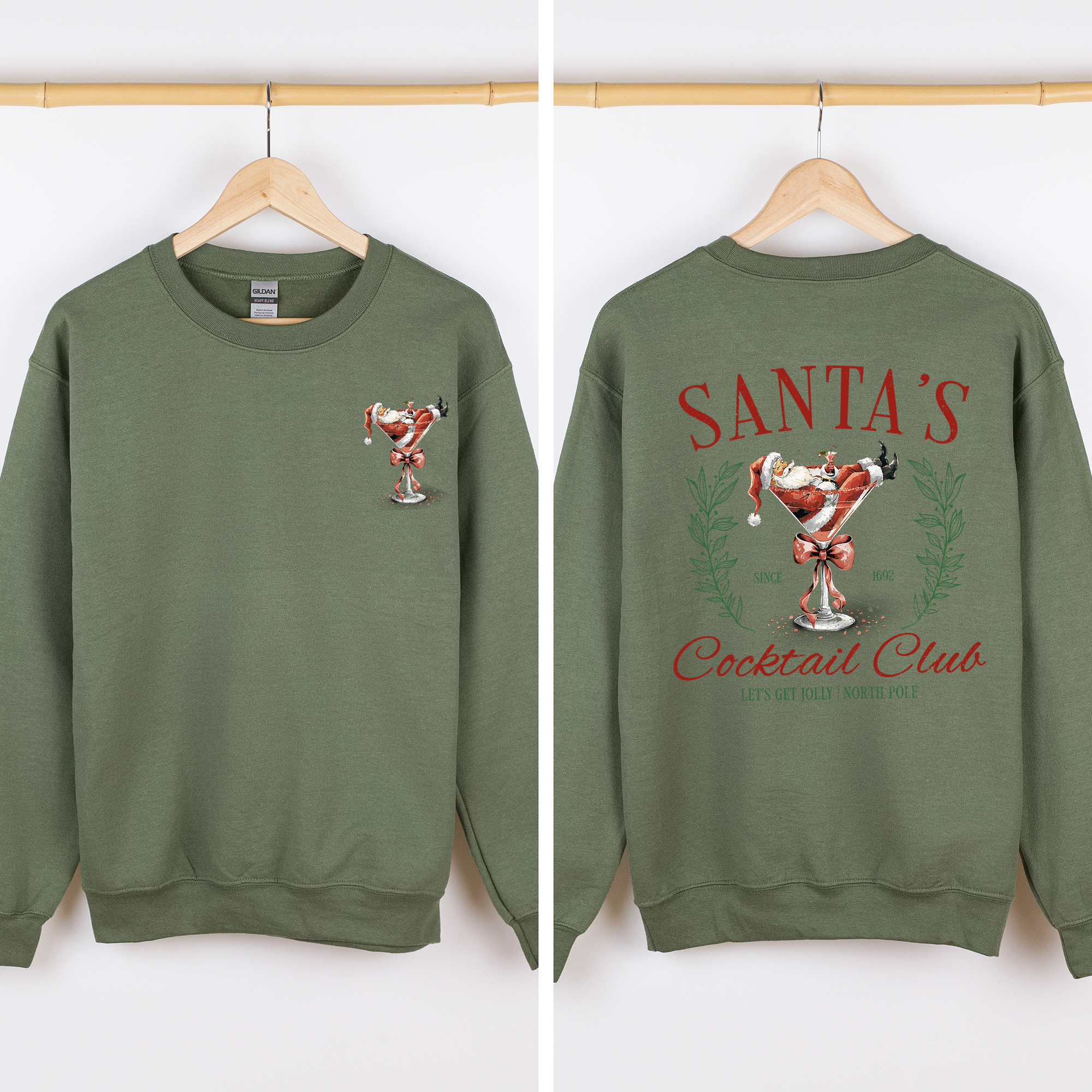 Santa's Cocktail Club I Like Them Real Thick And Sprucy Front And Back Print Sweatshirt