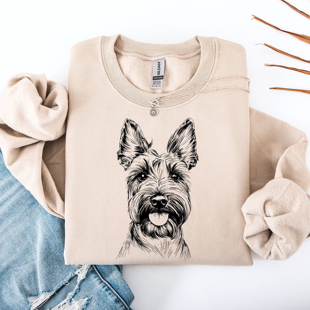 Scottish Terrier Dog Lover Breed Portrait Illustration Vintage Style Cozy Sweatshirt