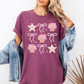 Seashell Beach Coquette Pearls Ribbon Summer Sunset Limited Edition Coastal Print Comfort Colors Tee