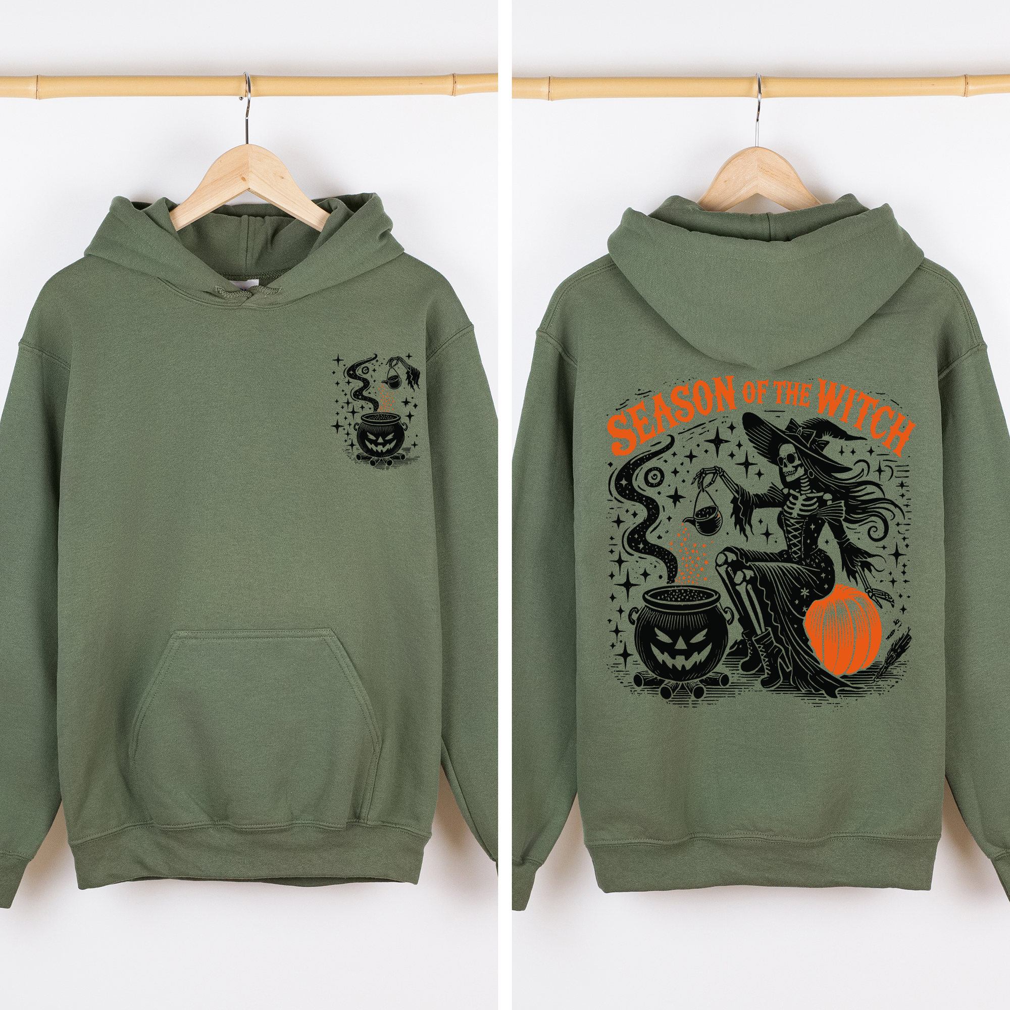 Season Of The Witch Halloween Front And Back Spooky Retro Ghost Monster Graphic Hoodie