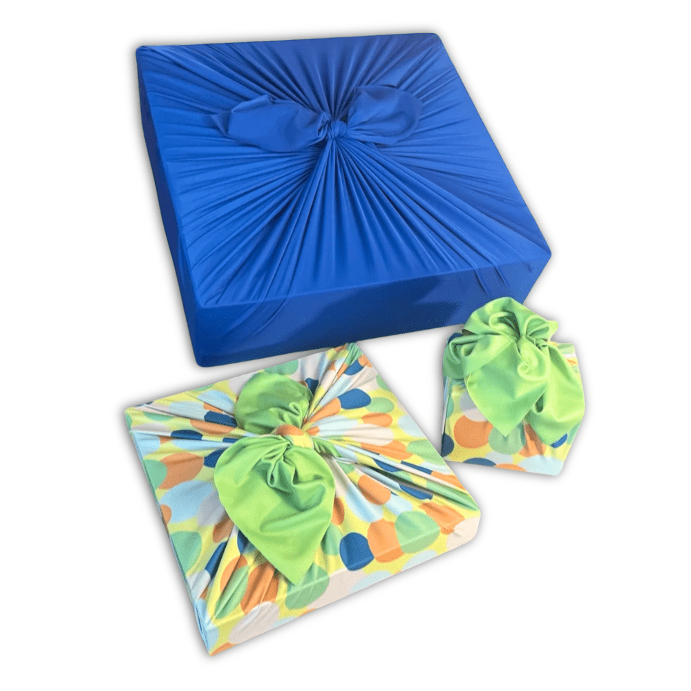 Set of 3 (S, L, XL) Reusable Cloth Furoshiki Gift Wrap | Polka Dot & Deep Blue