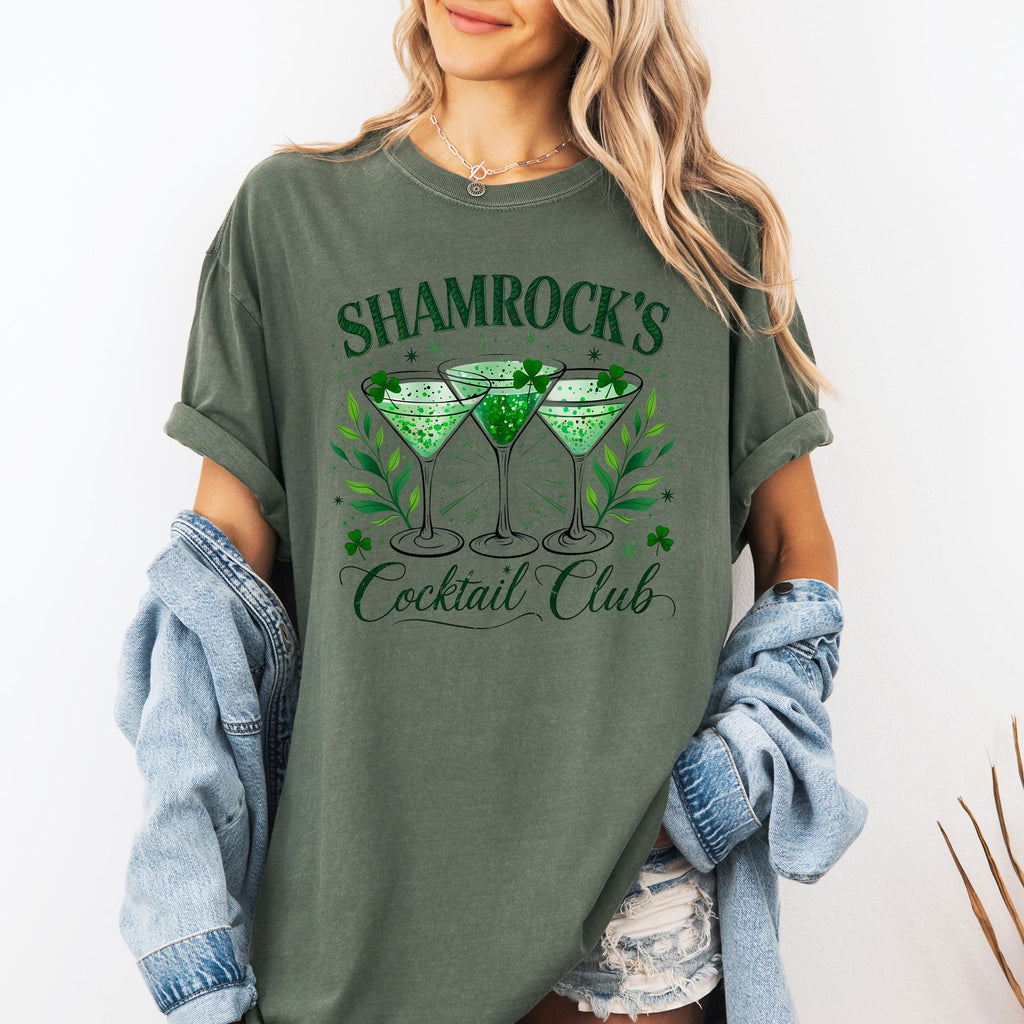 Shamrock's Cocktail Club St Patrick's Day Shamrock Clover Leprechaun Edition Comfort Colors Tee