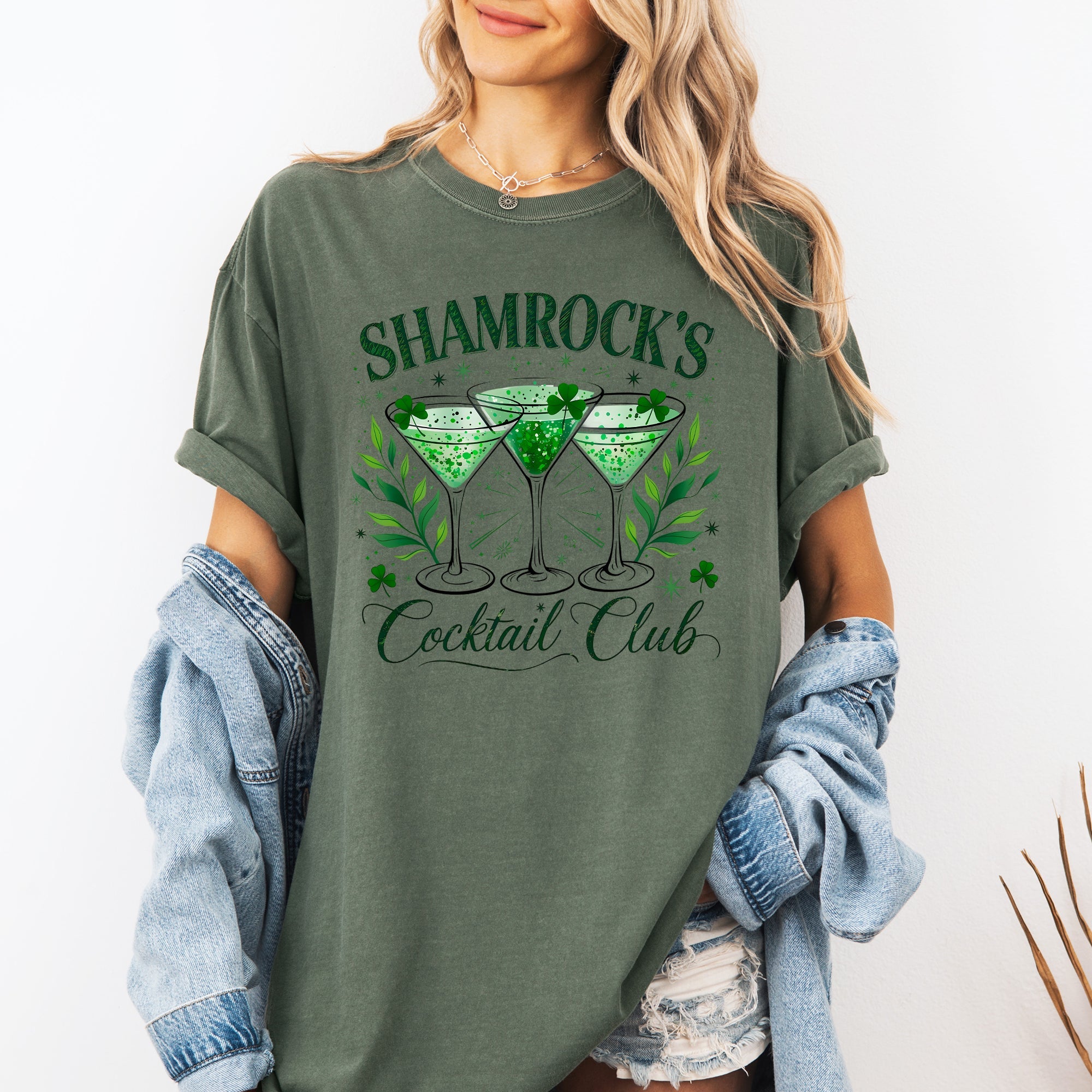 Shamrock's Cocktail Club St Patrick's Day Shamrock Clover Leprechaun Edition Comfort Colors Tee