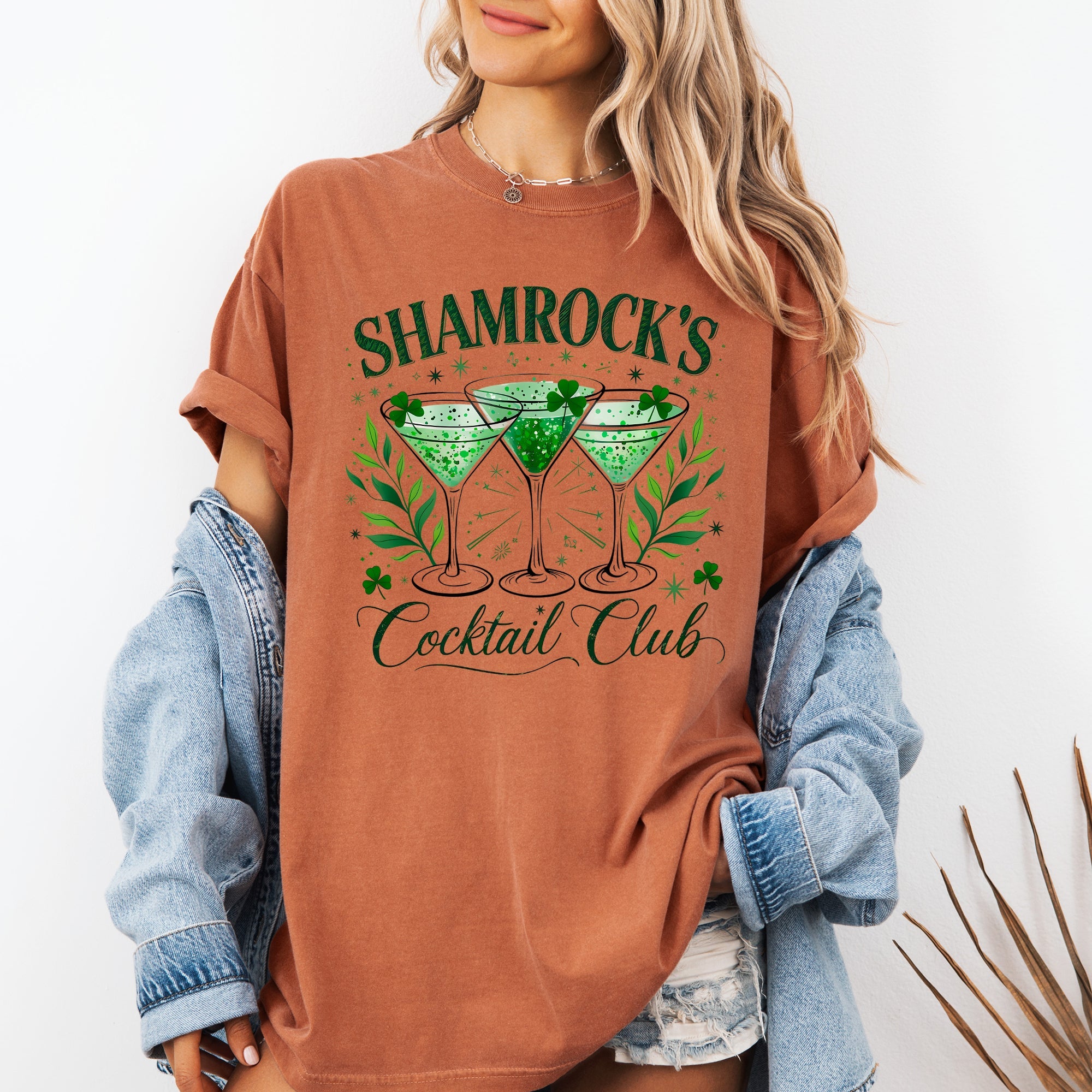 Shamrock's Cocktail Club St Patrick's Day Shamrock Clover Leprechaun Edition Comfort Colors Tee