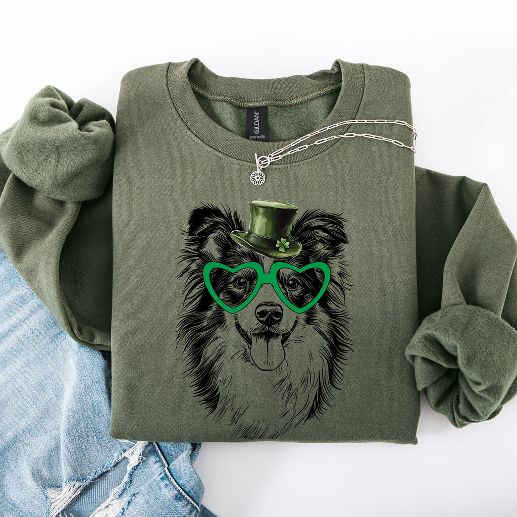 Sheltie Shetland Sheepdog Adorable Dog St Patrick's Day Lucky Irish Cozy Sweatshirt