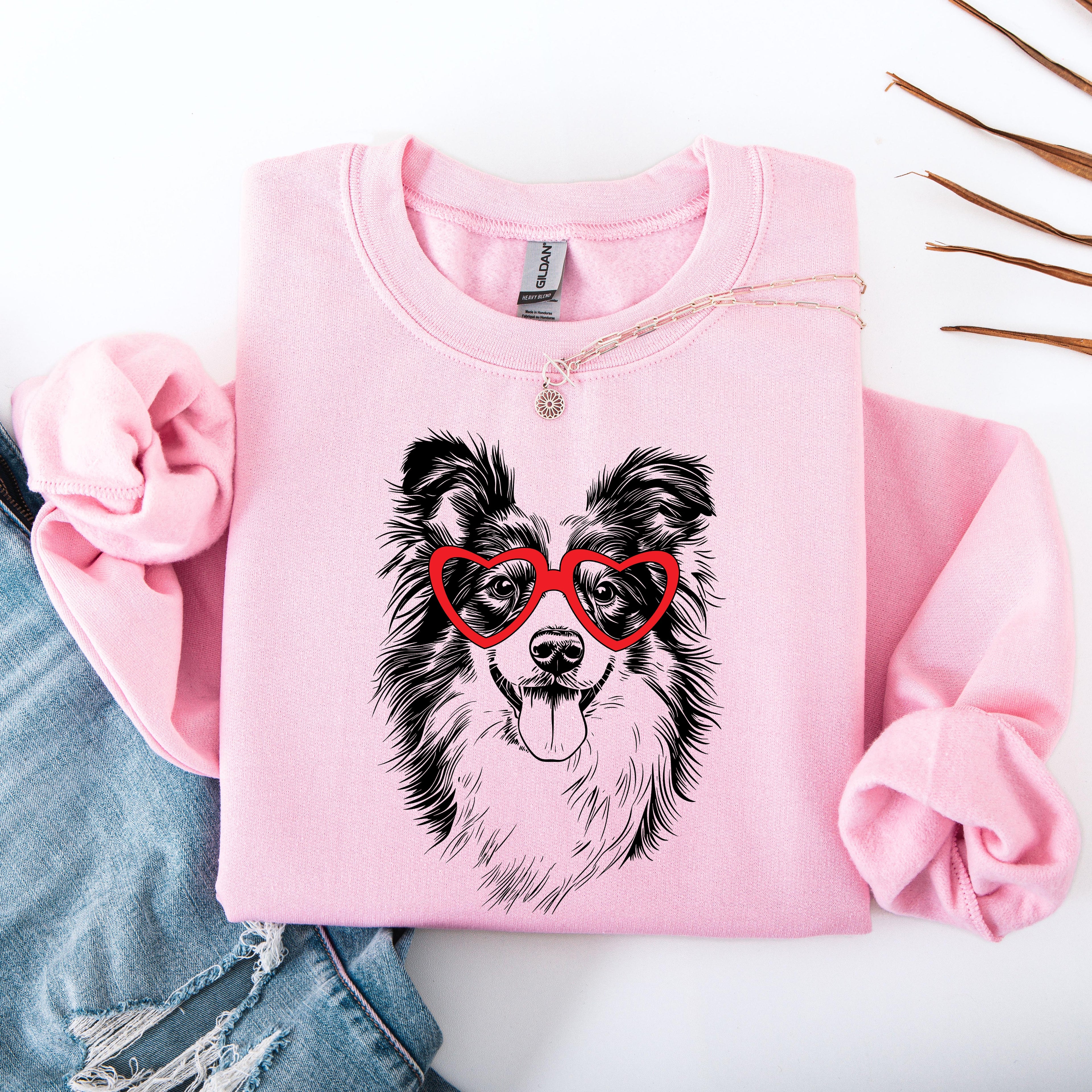 Sheltie And Shetland Sheepdog Dog Lover Portrait Silhouette Cozy Cotton Sweatshirt