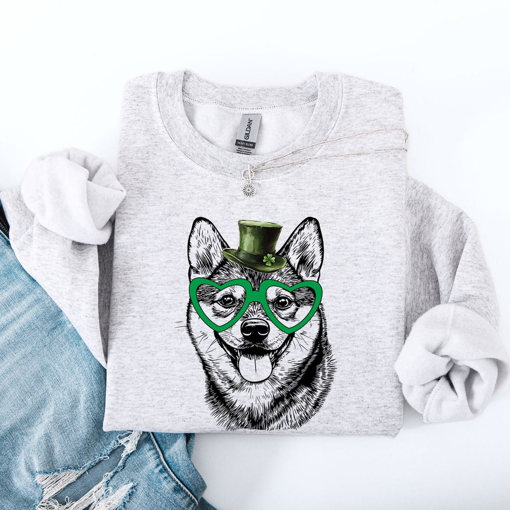 Shiba Inu Adorable Dog St Patrick's Day Lucky Irish Celebration Design Graphic Sweatshirt
