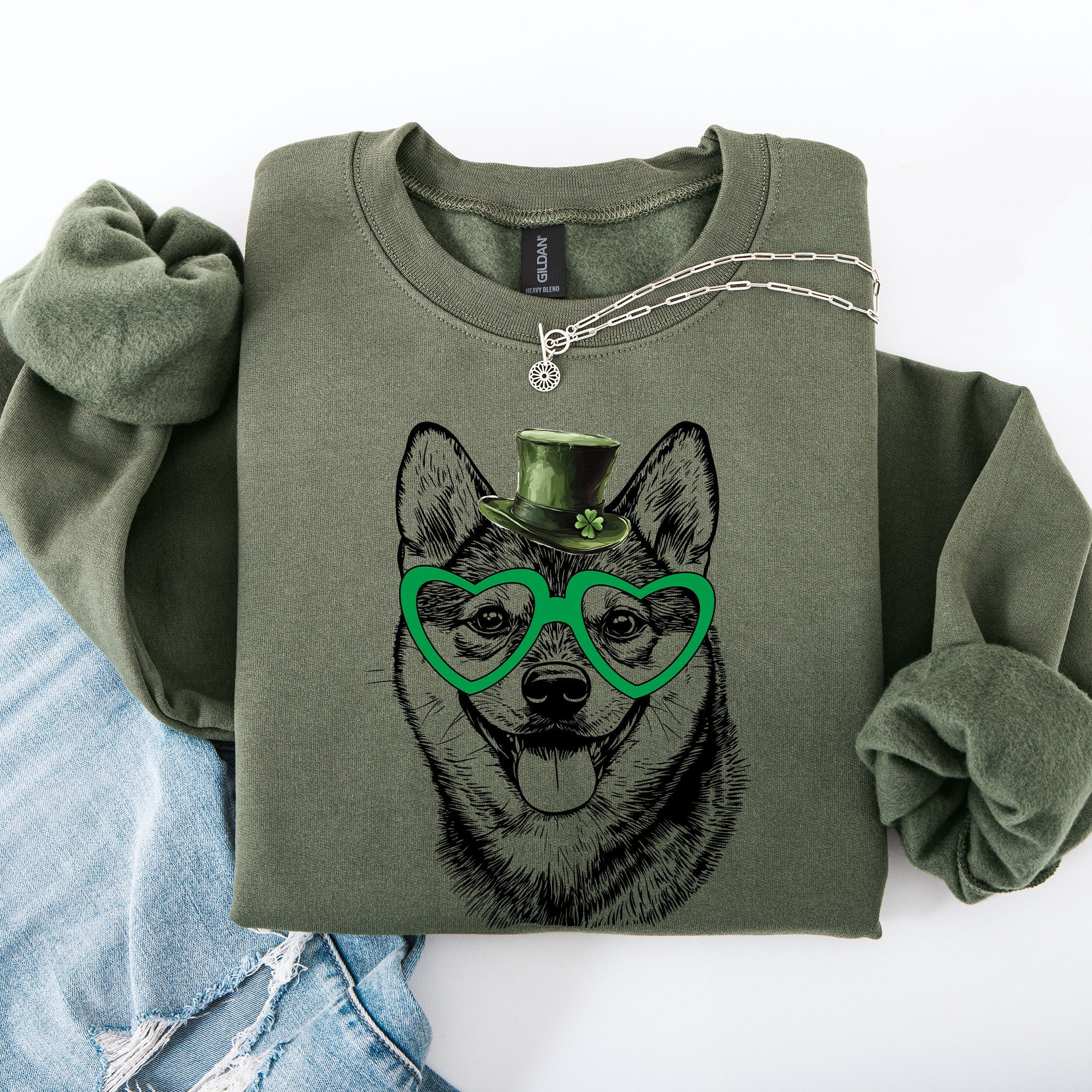Shiba Inu Adorable Dog St Patrick's Day Lucky Irish Celebration Design Graphic Sweatshirt