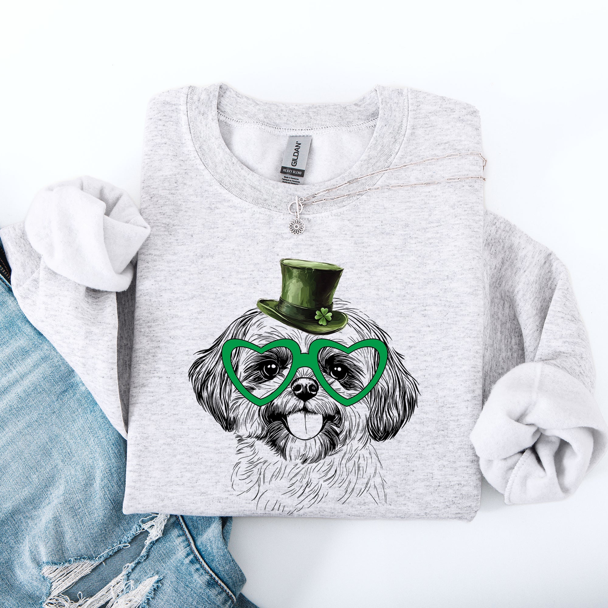 Shih Tzu Adorable Dog St Patrick's Day Lucky Irish Celtic Clover Design Sweatshirt