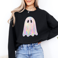 Shimmering Ghost Iridescent Boo Cute Ghost Faux Glitter Spooky Season Halloween Sweatshirt