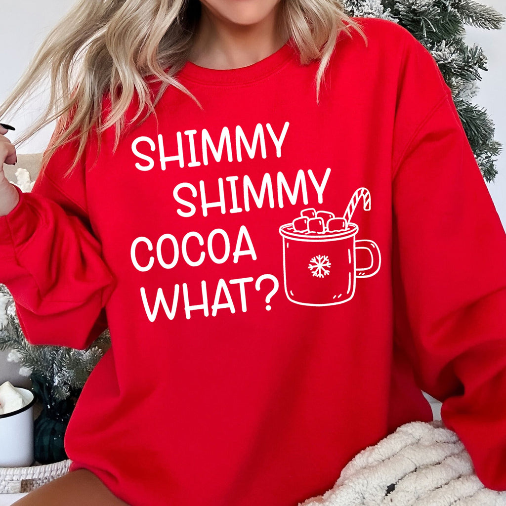 Shimmy Shimmy Hot Cocoa What Cozy Winter Beverage Quote With Hand Drawn Frosted Mug Illustration Sweatshirt