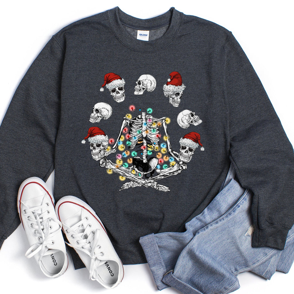 Skeleton Christmas Juggling Yoga Illustration Holiday Skeleton Silhouette Sweatshirt
