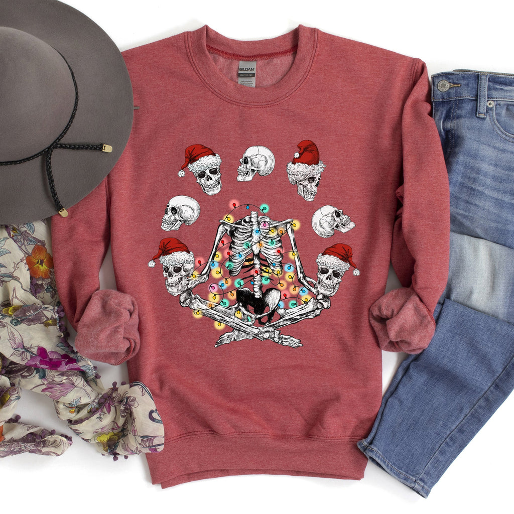 Skeleton Christmas Juggling Yoga Illustration Holiday Skeleton Silhouette Sweatshirt
