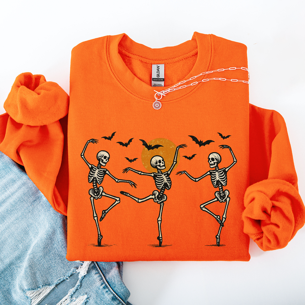 Skeleton Dancers Halloween Parade Vintage Moonlit Street Scene Cozy Retro Sweatshirt