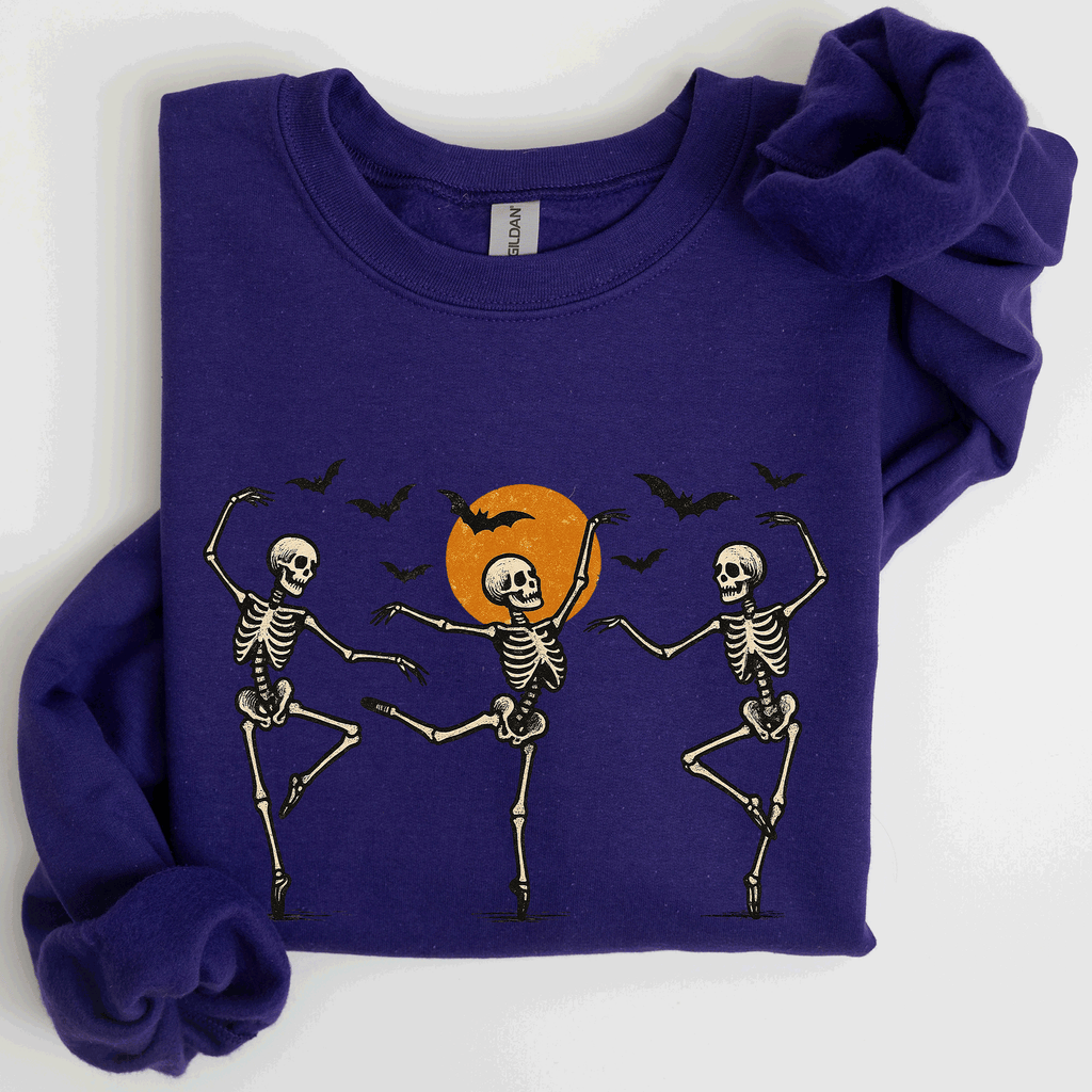 Skeleton Dancers Halloween Parade Vintage Moonlit Street Scene Cozy Retro Sweatshirt