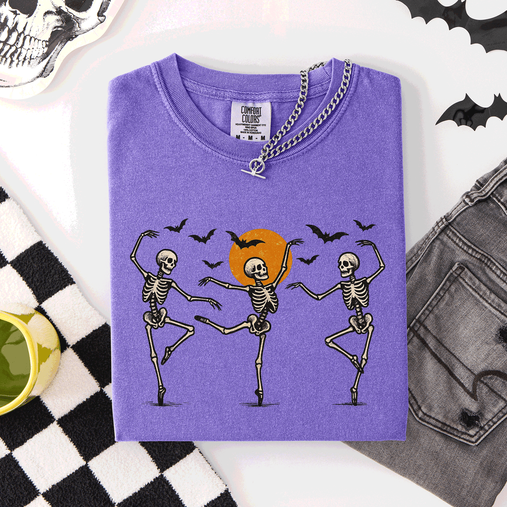 Skeleton Dancers Halloween Night Parade Of Spooky Silhouettes Comfort Colors Tee