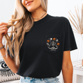 Skeleton Juggling Halloween Jack O Lantern Pocket Scene With Spooky Nighttime Charm Comfort Colors Tee
