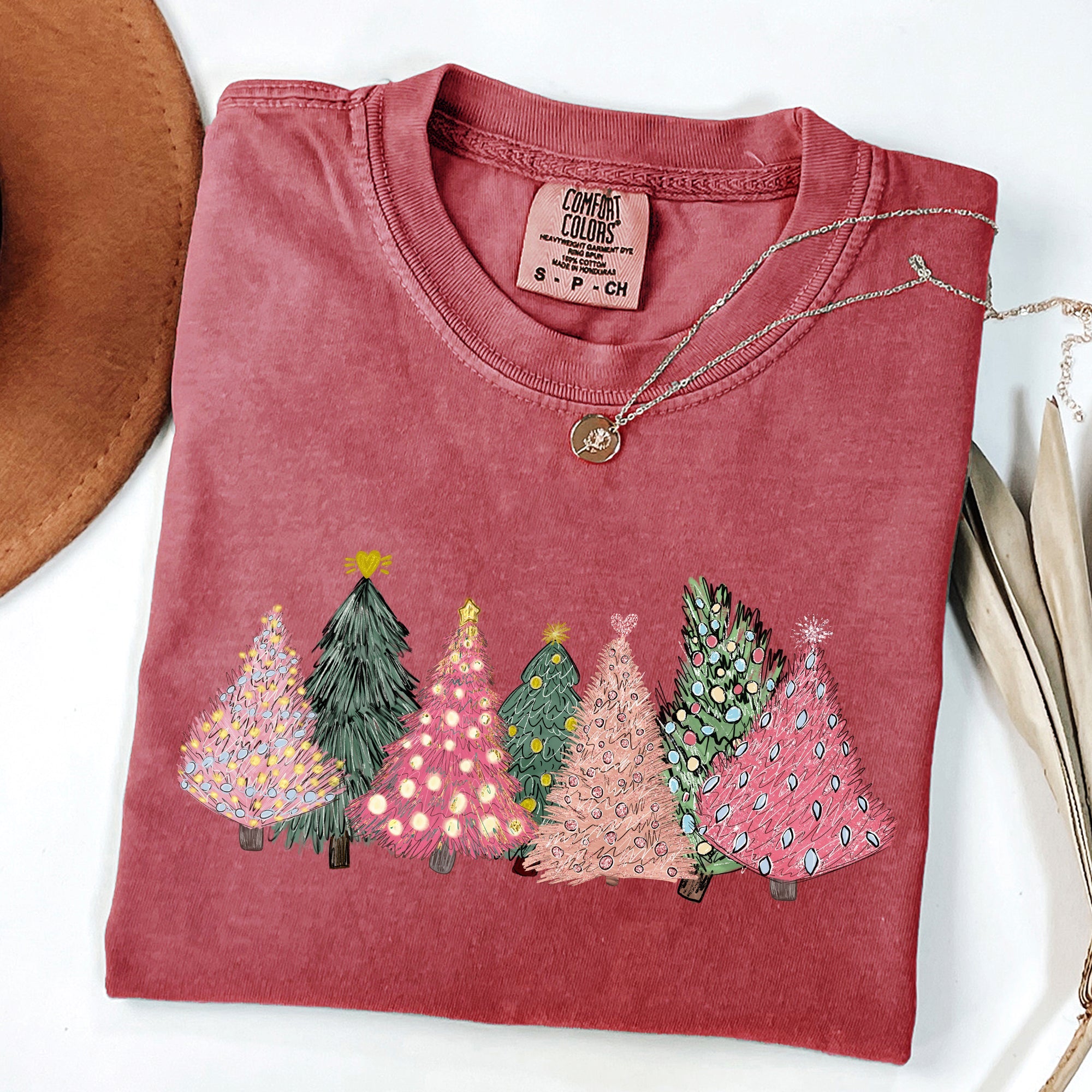 Sketched Christmas Trees Christmas Heart Vibrant Winter Snow Xmas Comfort Colors Tee