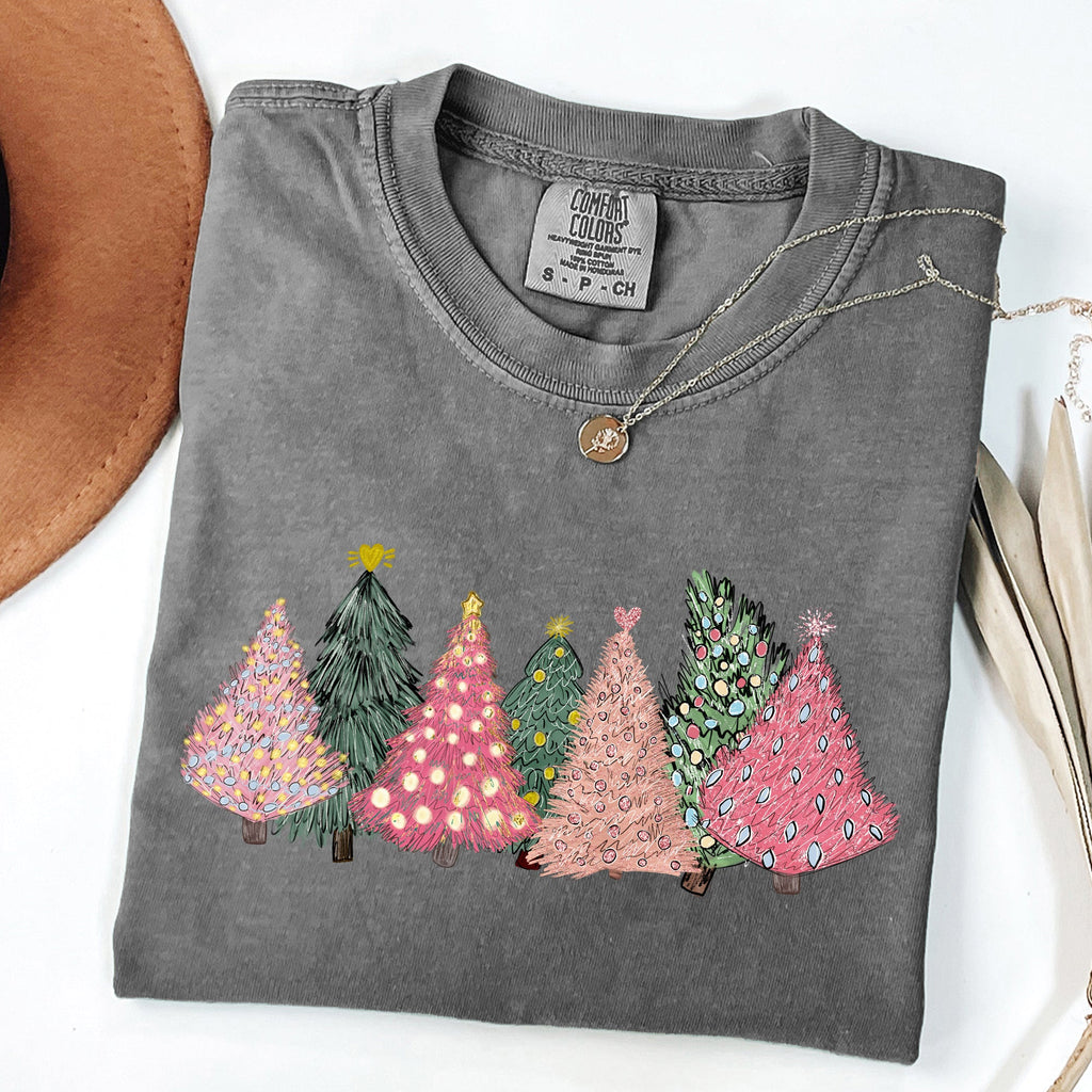 Sketched Christmas Trees Christmas Heart Vibrant Winter Snow Xmas Comfort Colors Tee