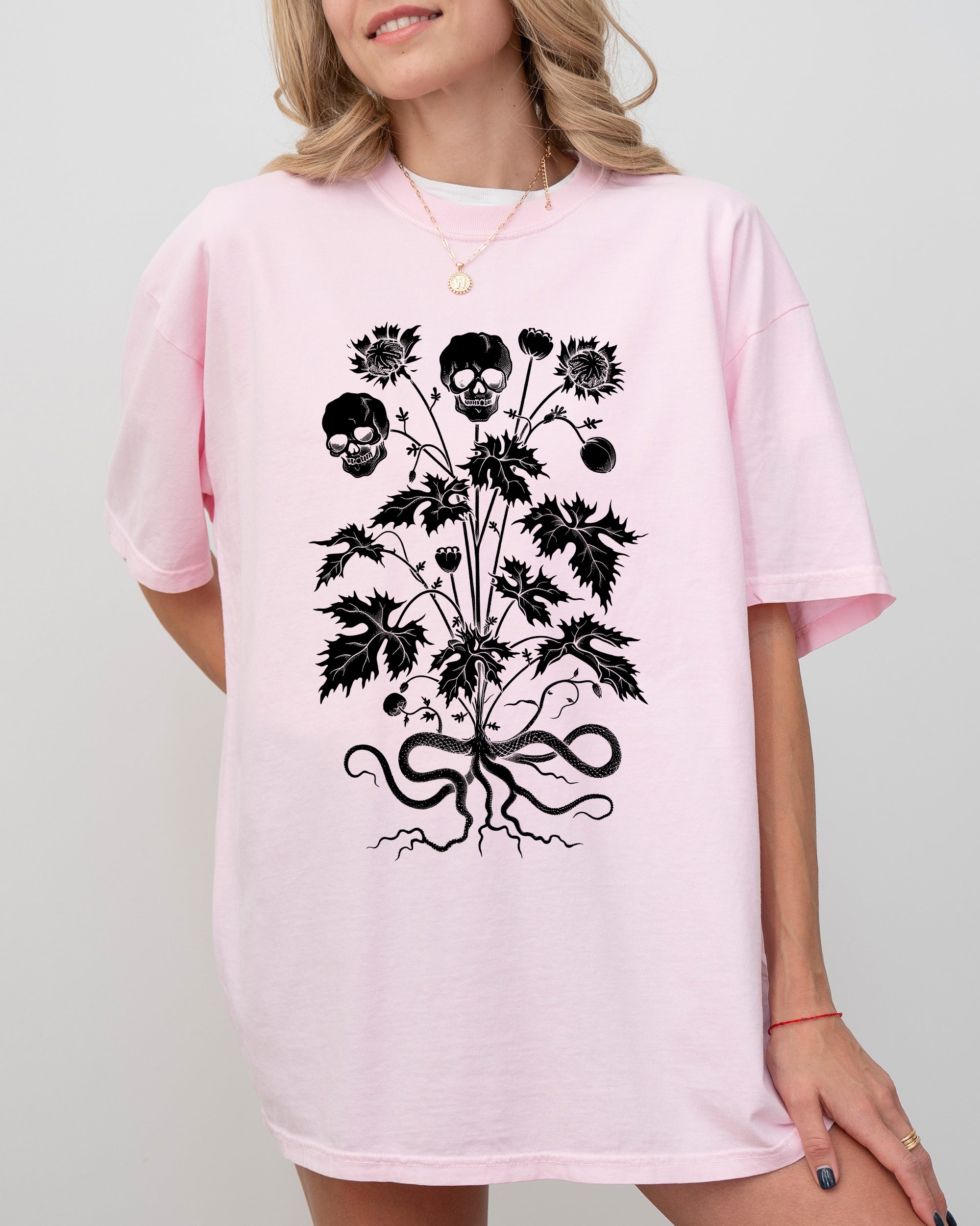 Skull Flower Botanical Halloween Skeleton Spooky Snakes Art Collection Comfort Colors Tee