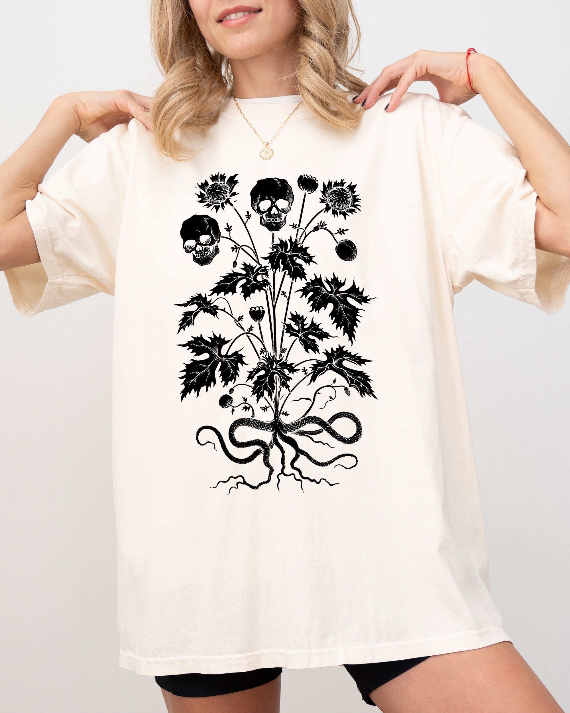 Skull Flower Botanical Halloween Skeleton Spooky Snakes Art Collection Comfort Colors Tee