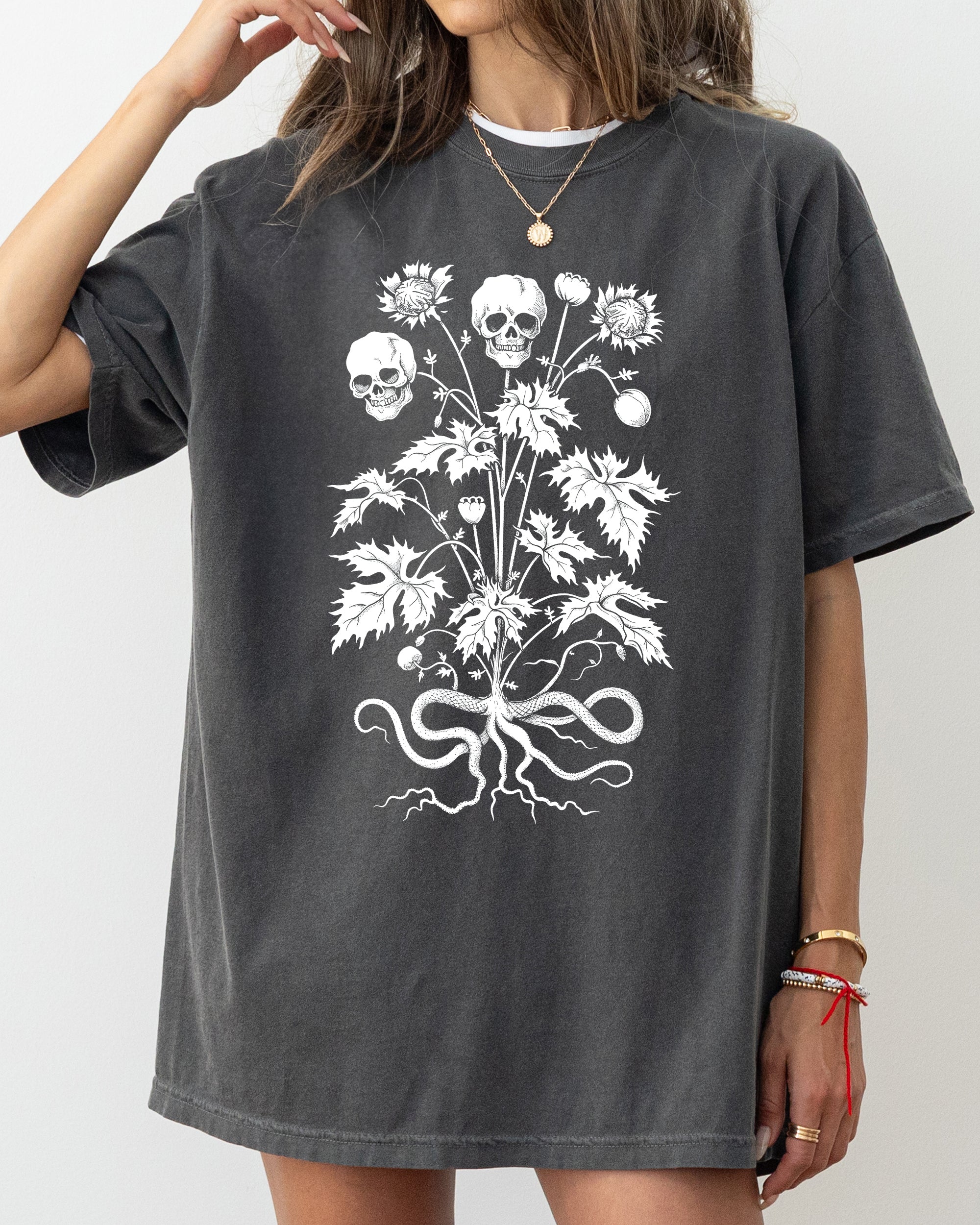 Skull Flower Botanical Halloween Skeleton Spooky Snakes Art Collection Comfort Colors Tee