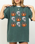 Skulls and Checkered Pumpkins, Coquette Ribbons and Bows Halloween Edition Comfort Colors Tee