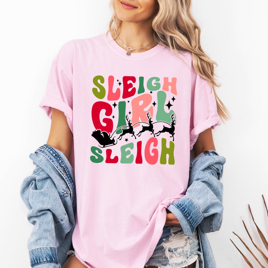 Sleigh Girl Sleigh Santa Christmas Reindeer Winter Xmas Holiday Comfort Colors Tee