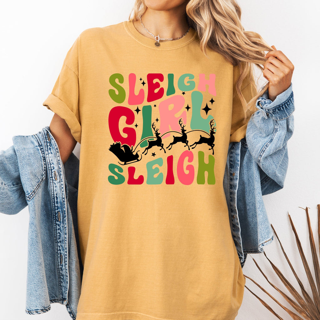 Sleigh Girl Sleigh Santa Christmas Reindeer Winter Xmas Holiday Comfort Colors Tee