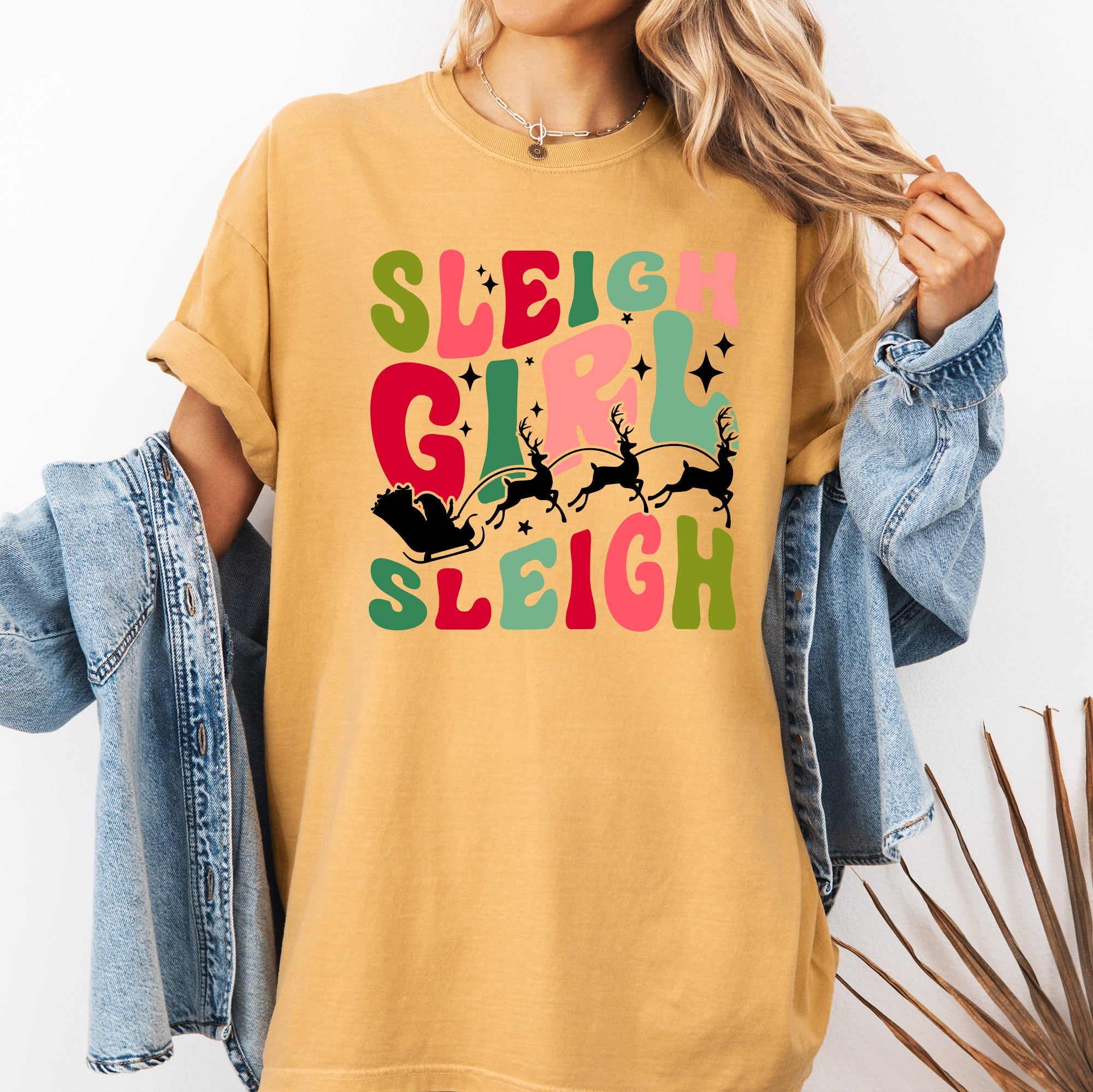 Sleigh Girl Sleigh Santa Christmas Reindeer Winter Xmas Holiday Comfort Colors Tee