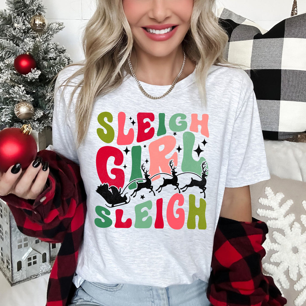 Sleigh Girl Sleigh Santa Christmas Retro Holiday Joy Classic Vintage Inspired Graphic Tee