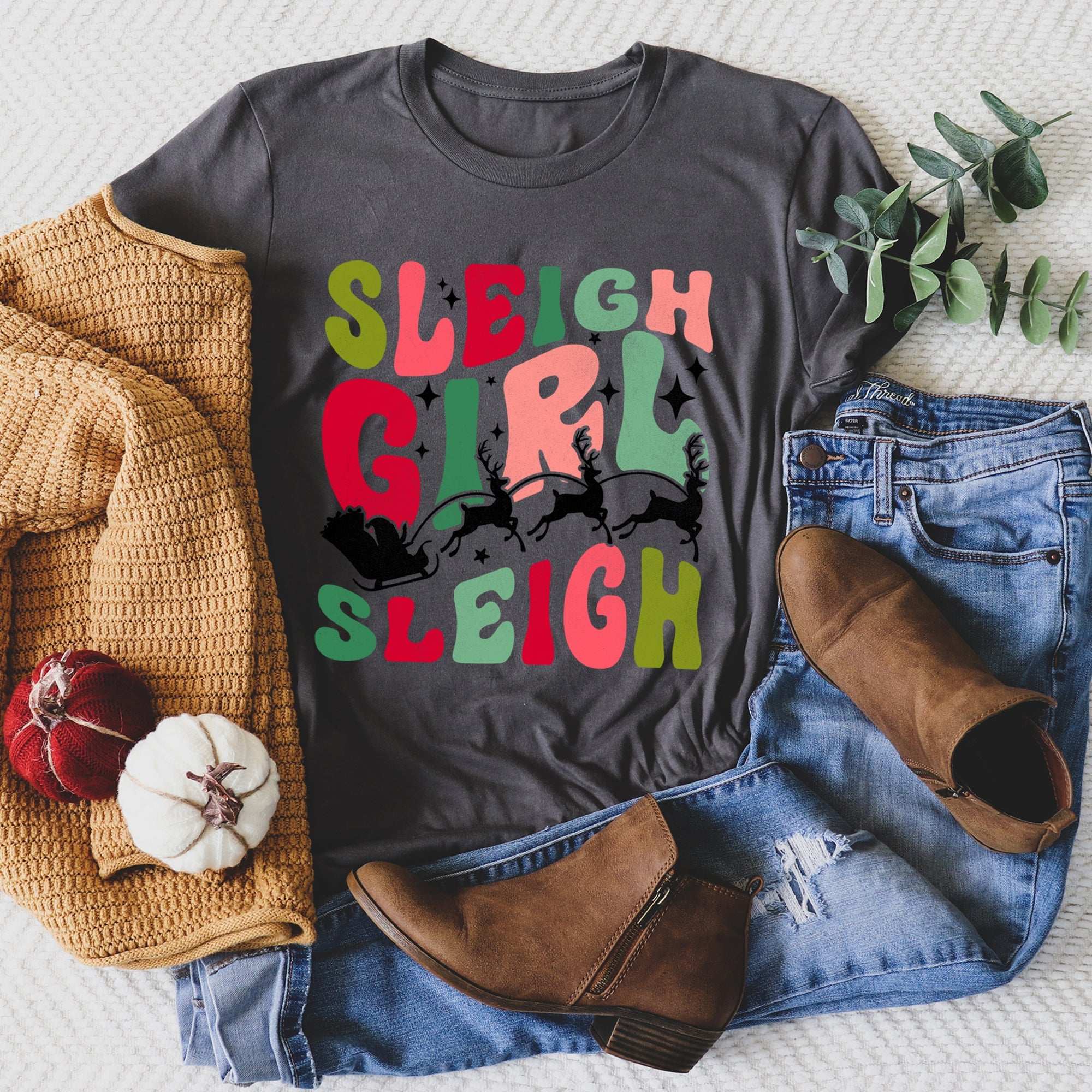 Sleigh Girl Sleigh Santa Christmas Retro Holiday Joy Classic Vintage Inspired Graphic Tee