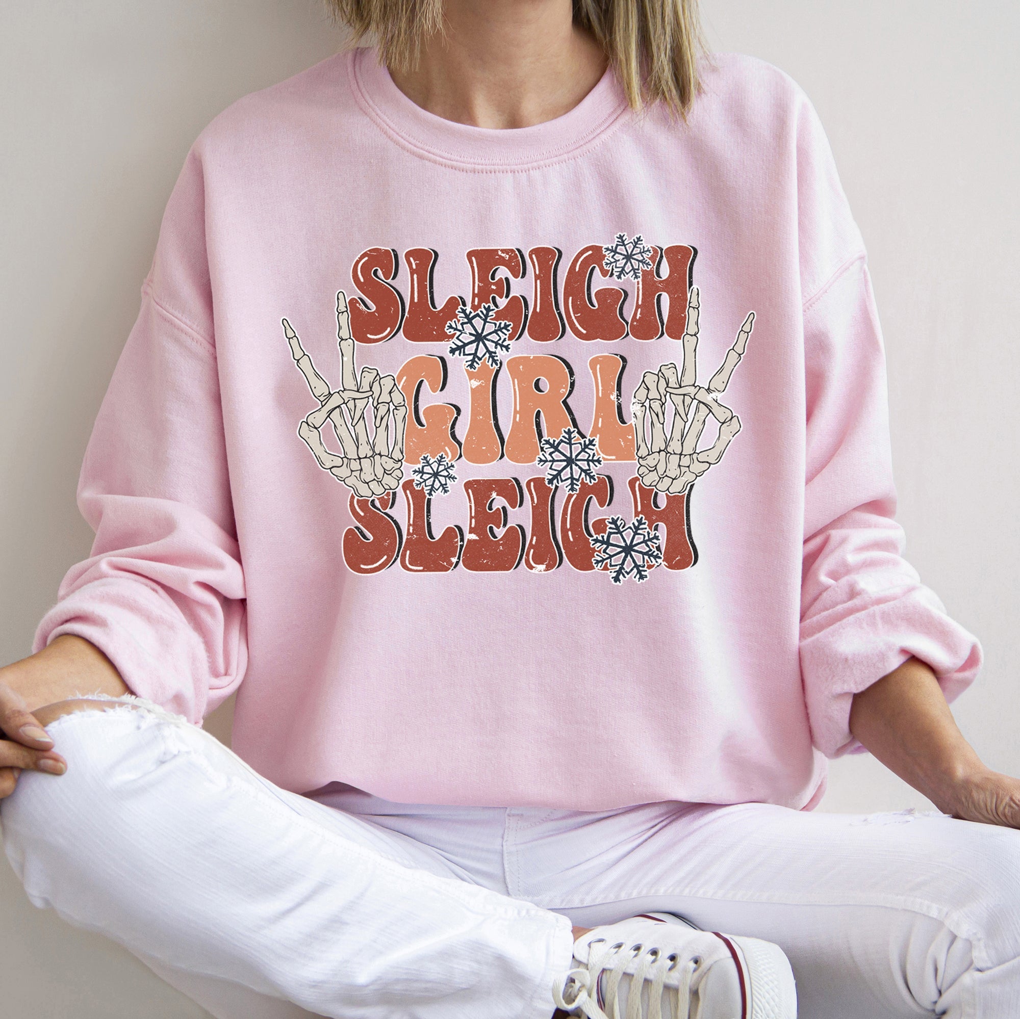 Sleigh Girl Sleigh Skeleton Christmas Cozy Holiday Spirit Premium Edition Sweatshirt